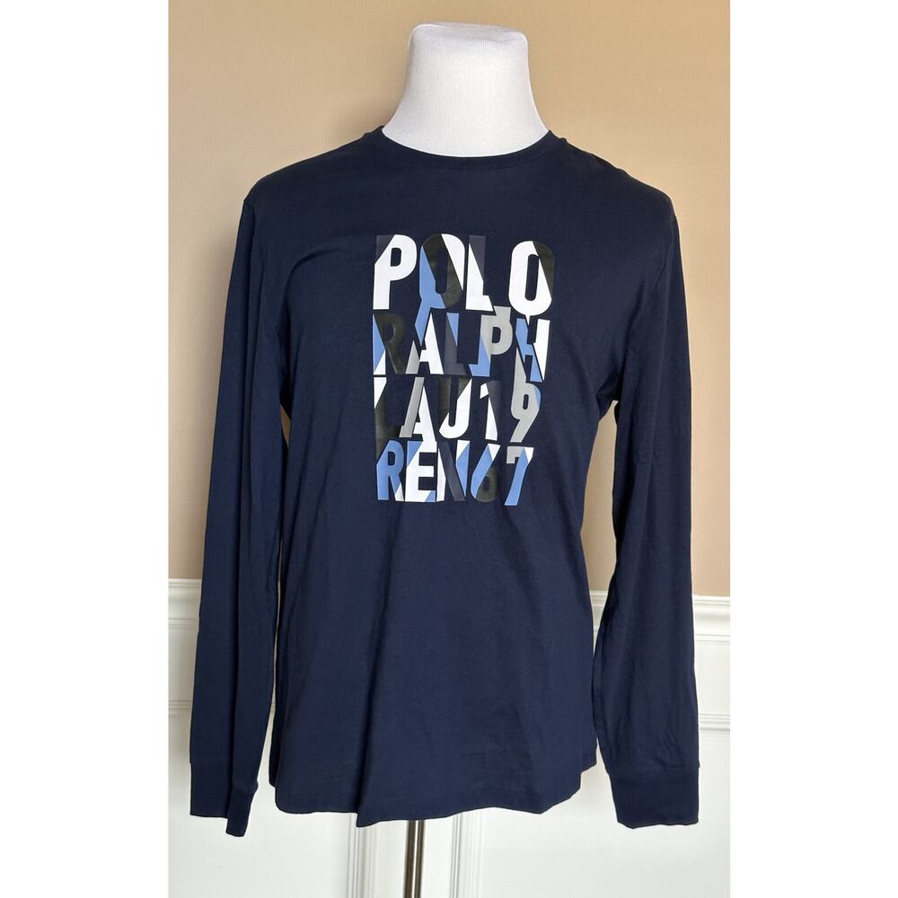 NWT $75 Polo Ralph Lauren Logo Long Sleeve Crewneck Cotton T-shirt Blue XL